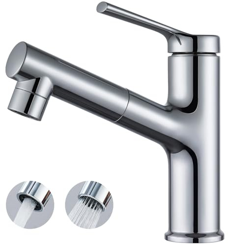 CECIPA Grifo Lavabo baño Cromo con ducha extraíble para lavar el cabello