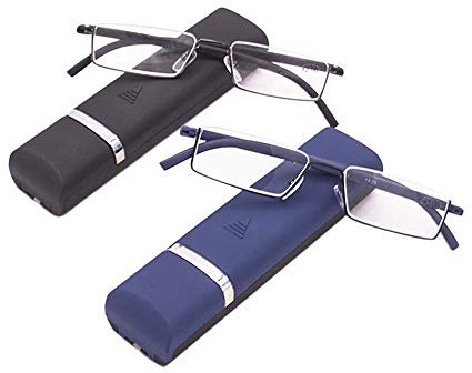 KoKoBin 2 Pairs Reading Glasses with Ultralight TR90 Frame Reading Rectangle for Metal Frame Women Men Eyelasses Half Rim Glasses with Case +1.5