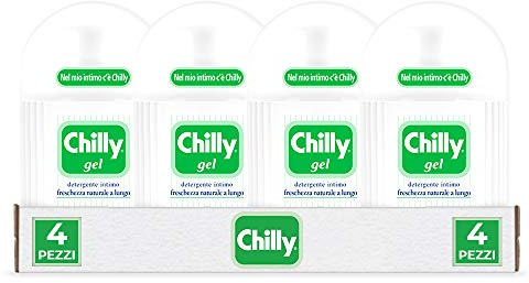 Chilly, rengöringsmedel för kvinnor, intim hygienrengöring med mentol nature, Ph 5 – 4 flaskor à 300 ml