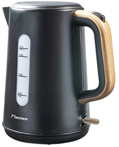 Bestron Wasserkocher mit 360° Basis, inkl. Kochstopp-Automatik & Trockenlaufschutz, 1.7 Liter Fassungsververmögen, 2200 Watt, AWK2200BW, Farbe: Schwarz / Holz