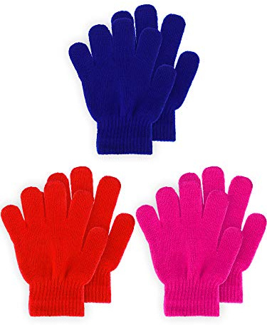 Geyoga 3 Pares Guantes de Punto de Invierno Elásticos Tejidos de Niño (Vibrante, L)