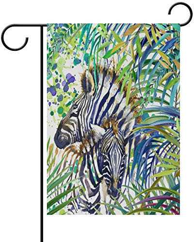 Bannière d'extérieur tropicale de zèbre exotique et feuilles de palmier - Drapeau de jardin aux couleurs vives - Résistant aux UV - Pour fête - 70 x 102 cm