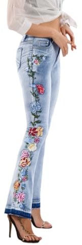 GIIWAKI Jeans da donna chic ricamati a vita alta con fondo a campana svasato jeans anni '70 bootcut jeans elasticizzati gamba larga piedi larghi pantaloni in denim lunghi, 02-blu chiaro Donne Jeans, S