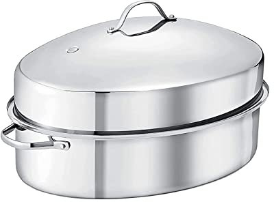 CHFYIJYHM Stainless Steel Oval Roasting Pan - Elliptical Fish Steamer Pot Set | Induction Compatible | Multi-Use Turkey Roaster Cooking Pot | Available in 3 Sizes(Regular)