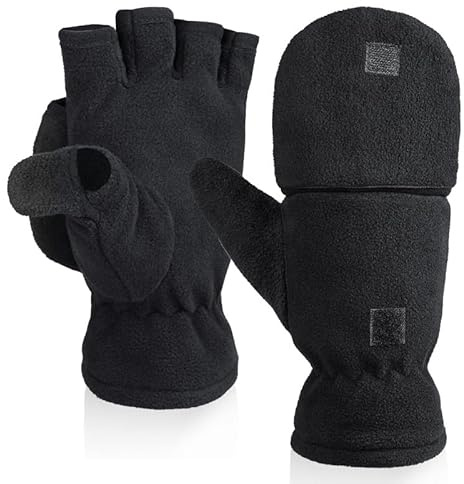 MYAYD Guantes de invierno con medio dedo con pantalla táctil, 1 par de guantes cálidos, guantes de forro polar sin dedos, guantes resistentes al viento, para ciclismo, conducción, camping, senderismo