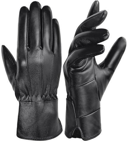 Harssidanzar Damen Lederhandschuhe Schafsfell Warm Winter Weich gefüttert SL025EU,Schwarz,Größe L