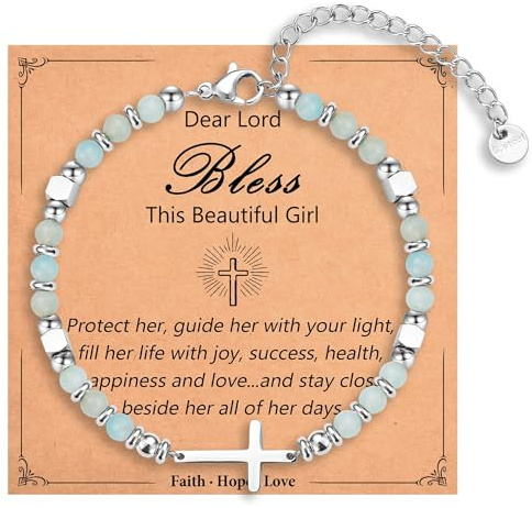 Easter Basket Stuffers Essentials for Teens Girls, Christian Blessing Cross Bracelet, Christmas Stocking Birthday Baptism Confirmation 1st First Communion Gifts for Teenage Girls Niece Granddaughter