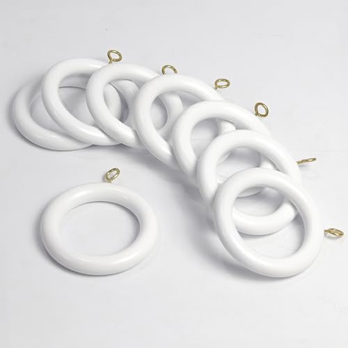 Confezione da 24 anelli per tende in legno bianco da 6,3 cm, stile fattoria e bar, con ganci, anello per tenda da doccia, tende per finestre, ganci per tende da appendere, ganci per tende scorrevoli e