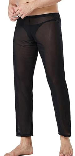 Pantaloni lunghi da uomo in rete trasparente, pantaloni da pigiama vita bassa trasparenti, pantalonis notte sexy per la casa, pantalonis notte in rete traspirante per sport, allenamento e fitness