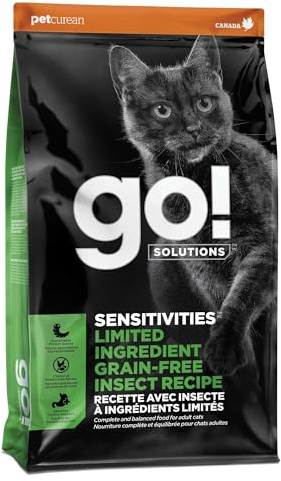 Go! Solutions Sensitivities Limited Ingredient Insect Grain-Free Dry Cat Food, Chicken-Free Kibble Made by Experts for Sensitive Stomachs & Food Allergies, for Adults, & Seniors, 3 lb Bag