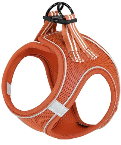 HEELE Harnais pour Chiens Harnais Rembourré en Mesh Doux pour Chiots Veste Respirant Réglable Réfléchissant Intérieur pour Marcher Courir Formation, Orange, S
