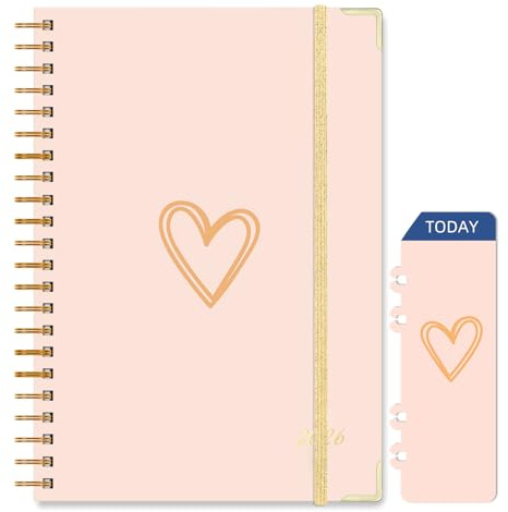 Knagsfa 2026 Planner, Jan.2026 - Dec.2026 Weekly Monthly Planner 6.25x8.5 with Page Tabs, Calendar Hardcover with Inner Pocket, Elastic Band, Twin-Wire Binding, Bookmark, Pink Love Heart