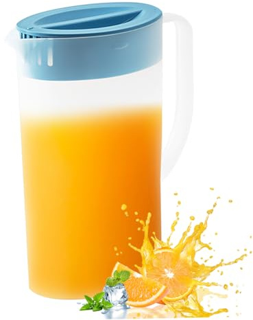 Caraffa da frigorifero in plastica, caraffa per acqua da 2 l, succhi con filtro, coperchio e manico, brocca per acqua, teiera per succhi di ghiaccio caldi e freddi, tè freddo, caffè, latte, vino be