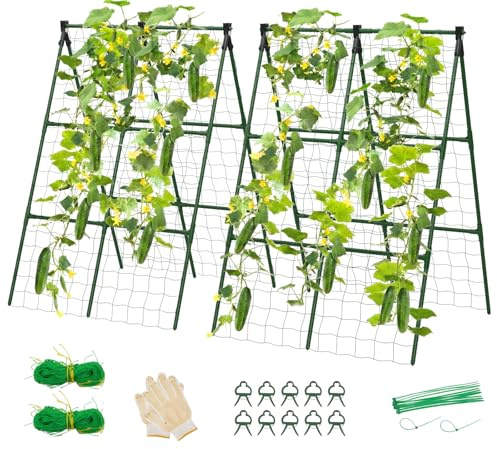 2 Pack Cucumber Trellis, 34×48 Garden Trellis for Climbing Plants Outdoor, A-Frame Vegetable Trellis for Raised Bed, Support for Tomatoes, Squash, Zucchini, Vegetables & Flowers