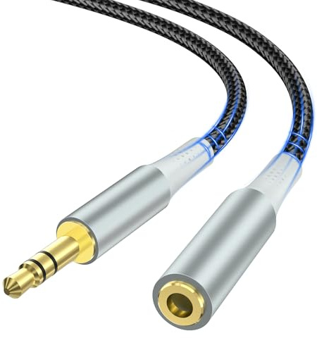 Jack förlängningskabel, 2 m nylon flätad 3,5 mm stereoljud förlängningskabel för AUX-ingångsuttag, kompatibel med smartphones, iPhone, hörlurar, högtalare, mediaspelare, bilradio