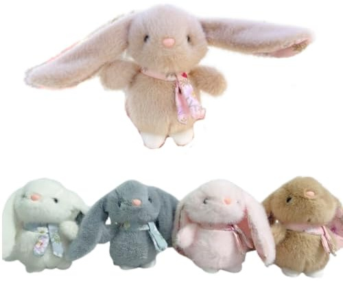 2pcs Bunny Cute Keyring 5.5in Pretty Bunny With A Scarf, Fluffy Plush Toy Gold Keychain Personalised Teddy Bears For Girls Birthday Holiday, Stress Relief Decorative Pendant (khaki,14cm/5.5in)