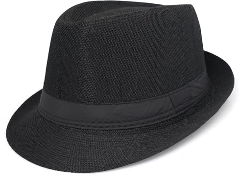 Chamqueen Fedora Hat Trilby Jazz Cap for Men Women Panama Straw Sun Hat | Woven Texture Look, Short Brim Bowler Hat, 22.8 Inch Head Size, Travel, Beach, Parties, Weddings