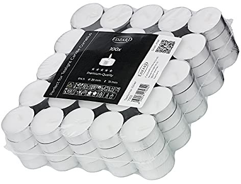 EDZARD Lot de 100 bougies chauffe-plat (Ø 39 mm, 4 heures) en paraffine