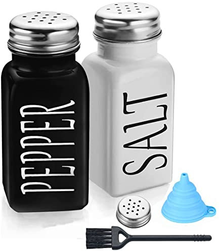 Salt and Pepper Shakers Set, 2 Pcs Salt and Pepper Shakers Sets, Small Black and White Salt Shaker, Salt and Pepper Pots Salt Dispenser for Kitchen, BBQ, Camping, Restaurant, Dining Table