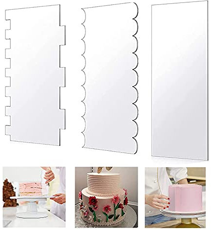 3 Stück Klares Acryl Kuchenschaber Glätter Kuchenschaber Tortenspachtel Sahnespatel Kuchen Zuckerguss Dekorieren Kamm Torten Backen Zubehör für Verschiedene Formen von Kuchen Kanten (3 Stile)