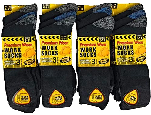 Premium Wear 12 pares de calcetines de trabajo resistentes para hombre ** Totalmente acolchados **