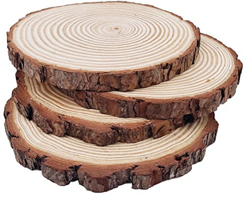 Holzscheiben 4 Stücke Holz Log Scheiben 21-23cm Unvollendete Holzkreise Ungebohrte Holzkreise ohne Loch für DIY Handwerk Holz-Scheiben Hochzeit Mittelstücke Weihnachten Dekoration Baumscheibe