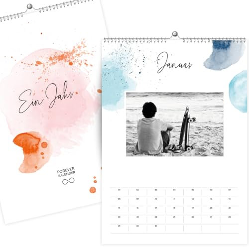 heaven+paper Fotokalender immerwährend selber gestalten – Premium A4 Jahreskalender Aquarell (schönes Geschenk für Freundin) DIY Bastelkalender 2025 mit eigenen Fotos selbst gestalten (SPOT ohne Jahr)