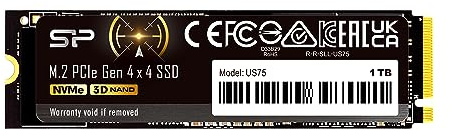 Silicon Power 1TB US75 NVMe 4.0 Gen4 PCIe M.2 SSD R/W up to 7,000/6,500 MB/s (SP01KGBP44US7505)
