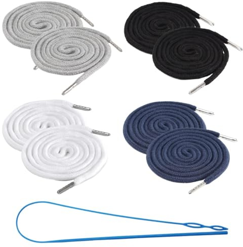 EODKSE Cordón para Pantalones de Jogging, 8 Unidades de cordón para Cintura de Pantalones, Cordones de algodón de Repuesto de Metal, con 1 enhebrador, para Pantalones Deportivos, Pantalones