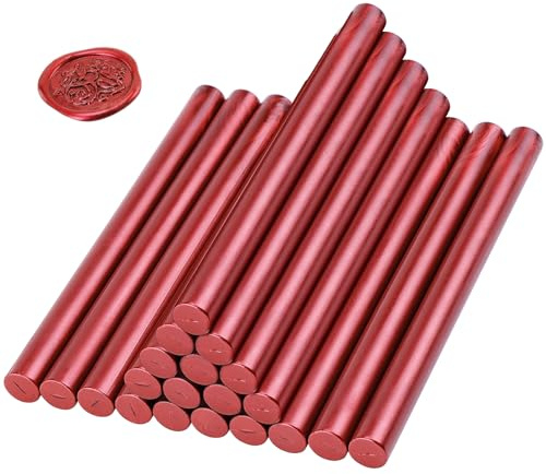 Coolty 20 Pezzi 11mm Bastoncini di Ceralacca per Pistola a Colla per Timbro Sigillo di Cera Lettera Inviti di Nozze, Buste di Carte Mail di Lumaca Pacchetti di Vino (Rosso)