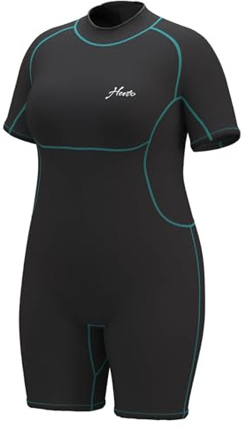 Hevto Plus Size Shorty Wetsuit Women 3/2mm Neoprene Short Wet Suit in Cold Water Back Zip for Swimming Diving SUP (Women Black, 16)