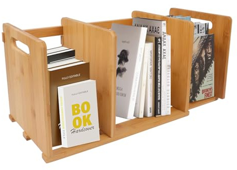 Gzsekken Bamboo Wood Desktop Bookshelf Expandable Desktop Organiser Portable Small Book Rack Display Shelf Counter Bookcase Desk Storage Organiser for Office Supplies, Kitchen,Bathroom