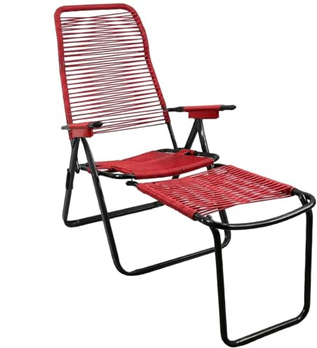 Marvin Sdraio Cordonata con Poggiapiedi Sedia a Sdraio da Giardino Filo in Pvc Pieghevole Metallo Poltrona Relax da Esterno Prolunga (ROSSO)
