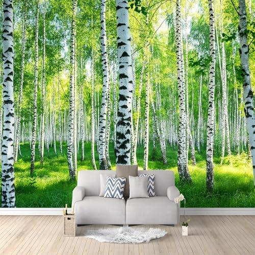 Papier Peint Panoramique 200 x 140 cm, murale Bouleau Naturel pour chambre salon Décoration, moderne Revêtement murale Vert imprimée murales Papier Peints