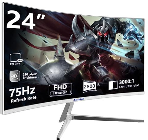 Sealan 24 Curved Gaming Monitor 75Hz 16:9 Refresh Rate, Ergonomic Tilt & VESA Compatible - 1920 x 1080P FHD Sync Visual Experience for Work and Gaming