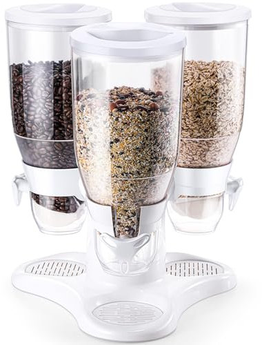SiliFine Dispensador de caramelos de 3 litros de capacidad de 3 litros, giratorio, triple encimera de cereales para cafetería, dispensador de alimentos para caramelos, nueces, pasta, granos, cocina,
