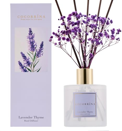 COCORRÍNA 200 ml doftspridare för rum, Lavender Thyme doft med 8 rottingpinnar, elegant doft för hem, badrum och hyllor