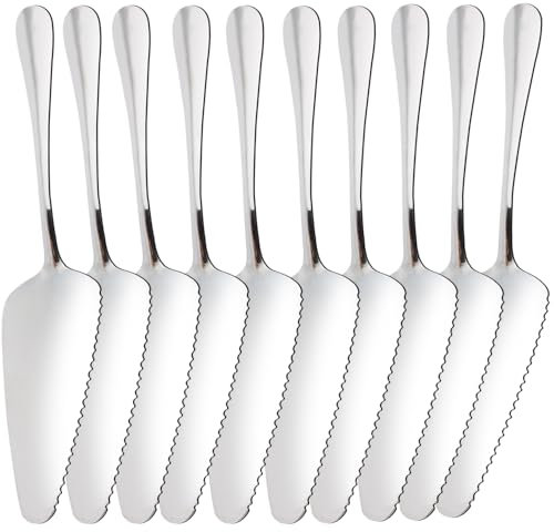 YiliYa Set di 10 Palette da Dolce,Argento Paletta Torta in Acciaio Inox per Tagliare Torte Seghettate per Cucina Ristorante Feste Lavabile in Lavastoviglie