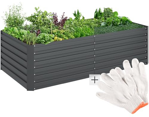 TecTake® arriate Rectangular sin Base, Acero Resistente a la Intemperie, huerto Urbano, jardineras Exterior, Usar con Tierra para Plantas, Incluye Guantes - 100 x 200 x 56 cm Gris Oscuro Rectangular