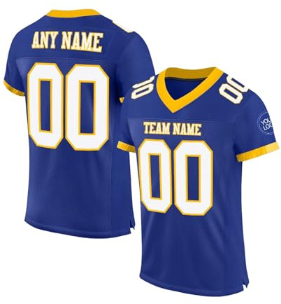 Personnalisé Sport Maillot de Football Américain Personnalisable avec Logo Nom et Numéro de l'équipe pour Hommes Femmes Jeunes Préscolaires T-Shirts Manches Courtes à Séchage Rapide