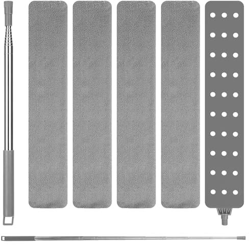 TIDEVAN Plumeros para el Polvo Plumero Telescopico Extensible Limpiador de Polvo Retráctil 250 cm Plumero Extensible de Acero Inoxidable con 4 Capuchas de Repuesto para Piso Debajo Sofá y Cama