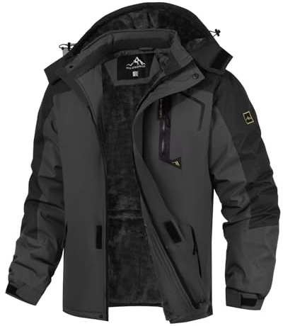 PrimeCrest Veste Ski Polaire Homme Hiver Imperméable Softshell Manteaux Chaude Chasse Snowboard Tactique Blouson Randonnée Vestes Capuche Cargo Coupe Vent Militaire Manteau Gris L