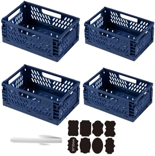 CNKHDZ 4 delar Fällbar låda, hopfällbara lådor förvaringslådor i plast, förvaringskorgar med handtag, stapelbara förvaringslådor för hyllor, skrivbord (Blå, 2pack30×20×12+2pack42×28×16cm)