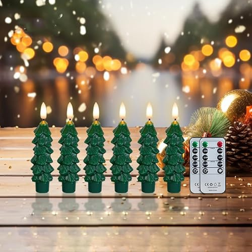 Juego de velas LED sin llama para árbol de Navidad, diseño realista de cera y luz blanca cálida, perfecto para decoración navideña y regalos (6 piezas de 5 pulgadas)