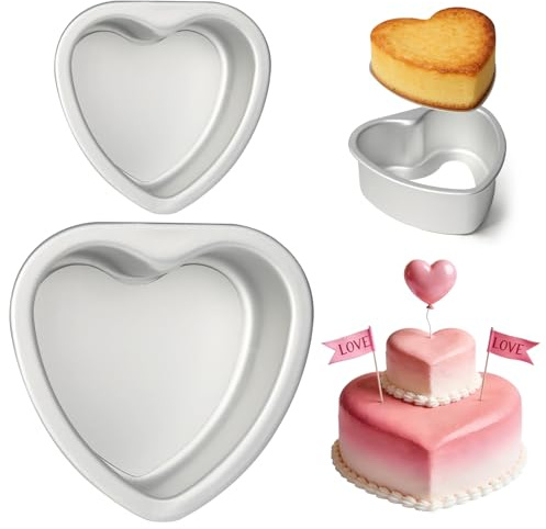 TAOUNOA Heart Shaped Cake Pans 6 Inch and 8 Inch Set of 2 Aluminum Heart Cake Pans with Removable Bottoms for Baking Romantic Desserts