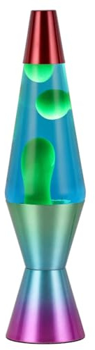 ROCKING GIFTS Lámpara de Lava 37 cm Azul-Verde con Base Metálica, Bombilla y Cable – Luz Ambiental y Decorativa para Habitación Infantil o Juvenil – Lámpara Relajante Estilo Retro para el Hogar