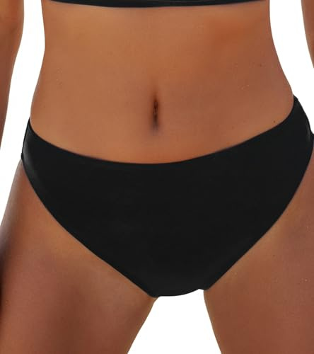 CUPSHE Women's Bikini Bottom Separate Mid Rise Full Coverage Swimsuit Bottom Only, M Black