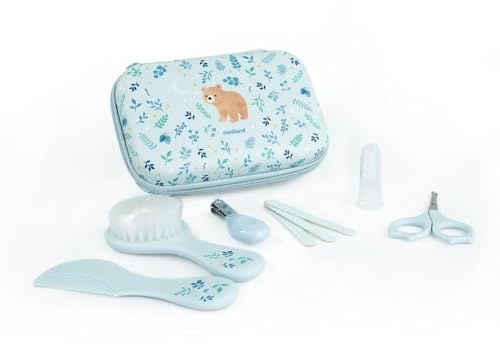 Miniland Baby Kit - Set Igiene e Cura per Bambino con 6 Accessori, Spazzola, Pettine, Forbicine, Tagliaunghie, Stimolatore Gengivale e 2 Lime con Custodia | Bear