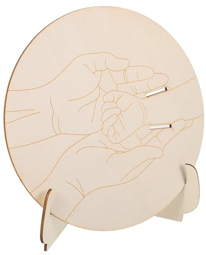 WHAMVOX Placa de Madera Redonda para Pulsera de Hospital Recién Nacido con Soporte de 15 Cm y Base 10,3x13 Cm, Letrero Grabado para Anuncio de Nacimiento, Decoración para Shower