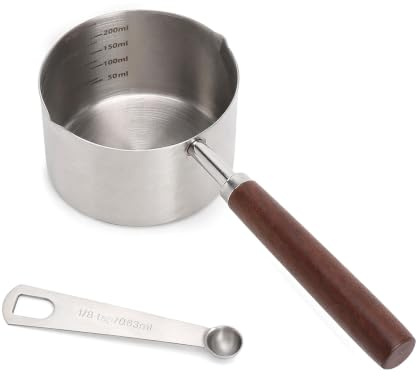 Cuchara Medidora Acero Inoxidable 250Ml Con Mango Madera Comida Perro Gato | Cuchara Alimentación Perros Gatos, Cazo Pequeño Mango Madera, Plato Mantequilla Resistente Duradero, Cazo Leche Multiusos